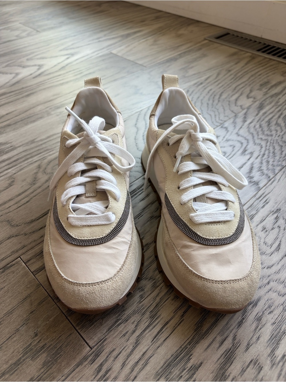 Brunello Cucinelli Neutral Cream Women's Casual Lace-Up Sneakers